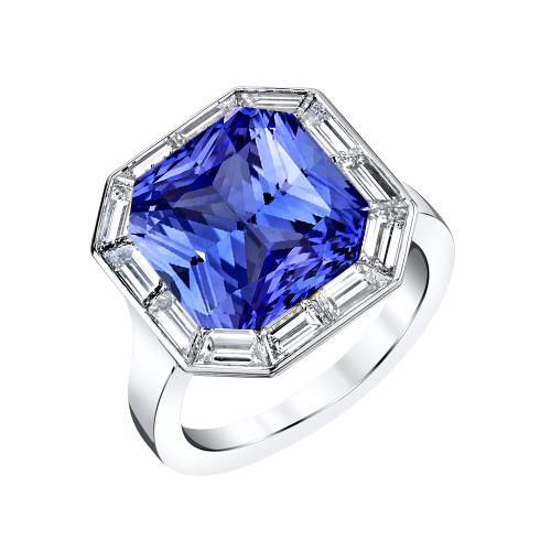 Baguette Diamond Halo Stralende Blauwe Saffier Ring 3,50 karaat 14K goud - harrychadent.nl