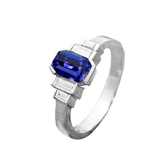 Baguette Diamond & Radiant Cut Blue Sapphire Ring Bar Set 2 karaat - harrychadent.nl