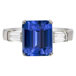 Baguette Diamond Three Stone Emerald Ceylon Sapphire Ring 3.50 karaat