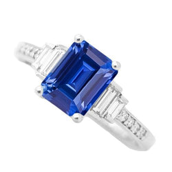 Baguette & Ronde Diamanten Ring Smaragd Blauwe Saffier 3,50 Karaat