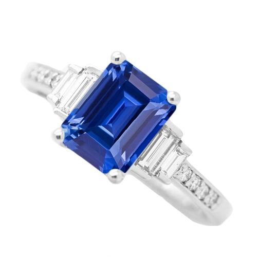 Baguette & Ronde Diamanten Ring Smaragd Blauwe Saffier 3,50 Karaat - harrychadent.nl
