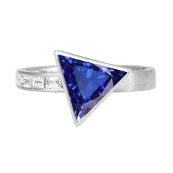 Baguette diamanten ring biljoen bezel set blauwe saffier 1,75 karaat