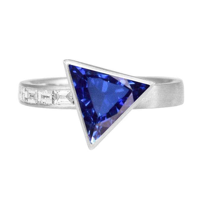 Baguette diamanten ring biljoen bezel set blauwe saffier 1,75 karaat - harrychadent.nl