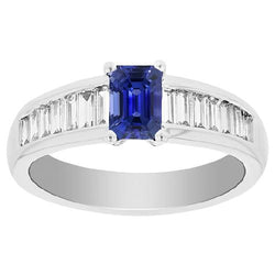 Baguette diamanten trouwring 2 karaat smaragd blauwe saffier edelsteen