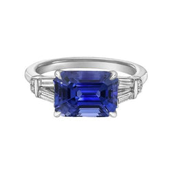 Baguette & ronde diamanten Ceylon Sapphire Ring Emerald Cut 2,50 karaat