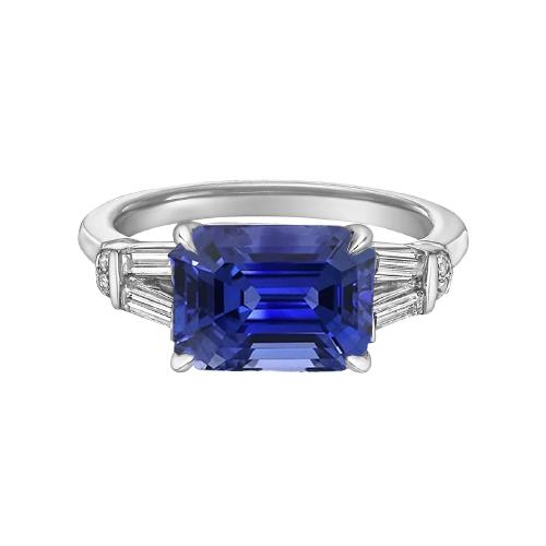 Baguette & ronde diamanten Ceylon Sapphire Ring Emerald Cut 2,50 karaat - harrychadent.nl