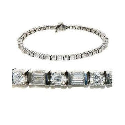 Tennisarmband met Baguette- en Ronde Natuurlijke Diamanten Massief Witgoud 9.50 Karaat