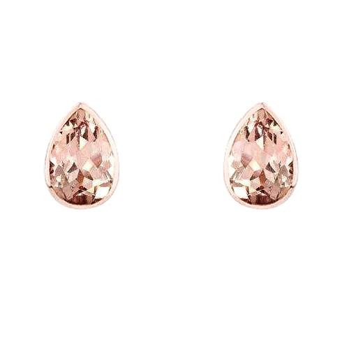Bezel set 12,50 ct Pear Cut Morganite oorknopjes rosé goud 14k - harrychadent.nl
