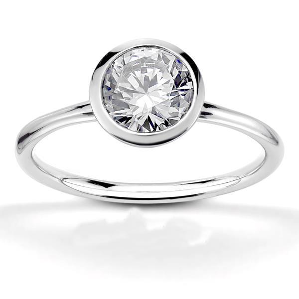 Bezel set 3 karaat grote ronde geslepen diamanten solitaire ring wit goud 14k - harrychadent.nl
