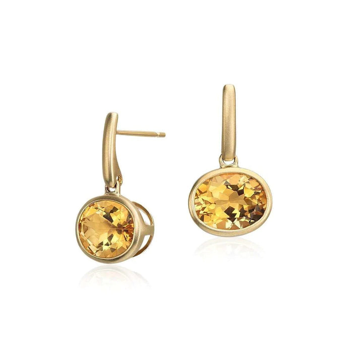 Bezel set 40 kt Ovale geslepen citrien dame bengelen oorbellen geel goud