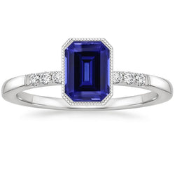 Bezel set blauwe saffier diamanten ring 2,50 karaat vintage stijl