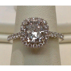 Grote Kussen Echt Natuurlijk uit de aarde gewonnen Diamanten Halo Ring 3.75 Karaat Massief 14K Witgoud Nieuw