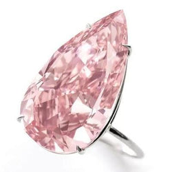 Grote Peervormige Solitaire Ring met 3 Karaat Roze Saffier Edelsteen, 14K Witgoud