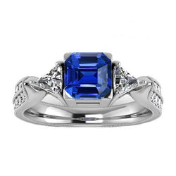 Biljoen & ronde diamanten Asscher Saffier verlovingsring 2,50 karaat