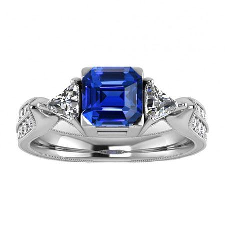 Biljoen & ronde diamanten Asscher Saffier verlovingsring 2,50 karaat - harrychadent.nl