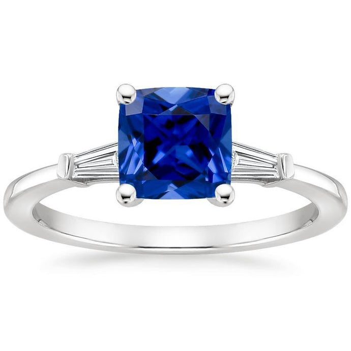 Blauwe Kussen Saffier & Stokbrood Diamanten 3 Stenen Ring 2,75 Karaat Nieuw - harrychadent.nl