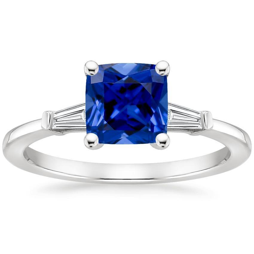 Blauwe Kussen Saffier & Stokbrood Diamanten 3 Stenen Ring 2,75 Karaat Nieuw - harrychadent.nl
