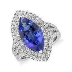 Blauwe Markiezin Tanzaniet Met Accent Diamanten Ring 5.50 Karaat WG 14K