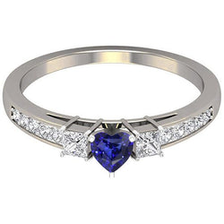 Blauwe Saffier Diamant Hart Geslepen Ring & Prinses Diamanten 2 karaat