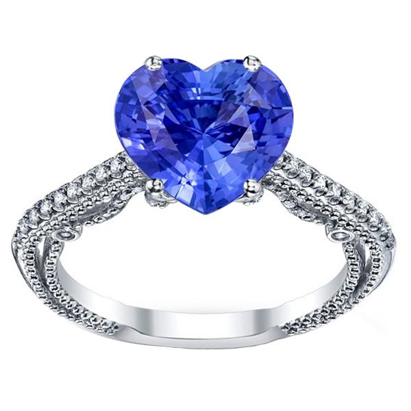 Blauwe Saffier Diamanten Ring 3 Karaat Pave Set Accenten Goud 14K Milgrain - harrychadent.nl