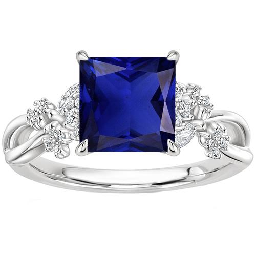 Blauwe Saffier & Diamanten Ring Prinses Rond & Marquise Geslepen 4 Karaat - harrychadent.nl