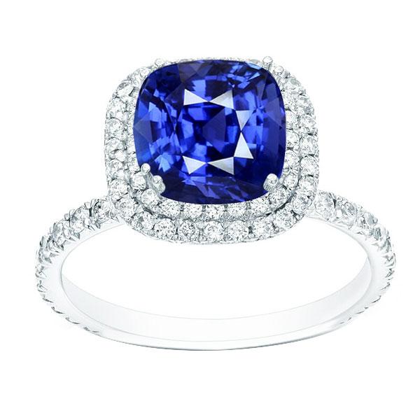 Blauwe Saffier Dubbele Halo Ring Goud 14K Diamanten Sieraden 5 Karaat - harrychadent.nl