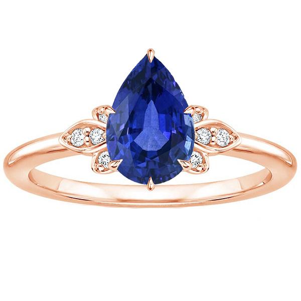 Blauwe Saffier Edelsteen Ring Peer & Ronde Diamanten Bloemenstijl 3 Karaat - harrychadent.nl