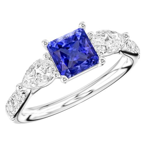 Blauwe Saffier Edelsteen Stralende Geslepen Ring Peer & Ronde Diamanten 3 Karaat - harrychadent.nl