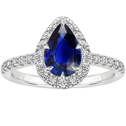 Blauwe Saffier Halo Ring Peer Cut & Pave Set Diamanten 5,50 Karaat