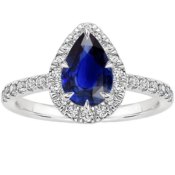 Blauwe Saffier Halo Ring Peer Cut & Pave Set Diamanten 5,50 Karaat - harrychadent.nl