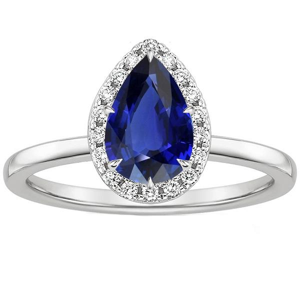 Blauwe Saffier Halo Ring Prong Set Peer & Diamanten 4,50 Karaat - harrychadent.nl