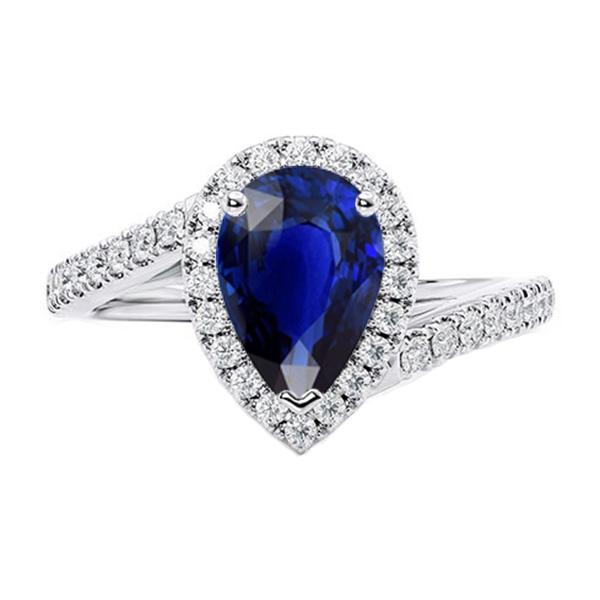 Blauwe Saffier Halo Verlovingsring Peer & Diamanten 4,50 Karaat - harrychadent.nl