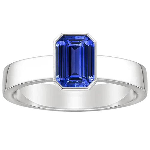 Blauwe Saffier Heren Ring Solitaire Bezel Set Emerald 3 Ct Dikke Schacht