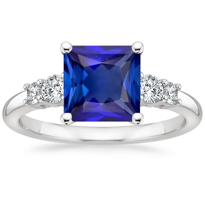 Blauwe Saffier Jubileumring Princess Cut Five Stone 5,50 Karaat - harrychadent.nl