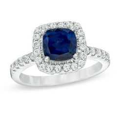 Blauwe Saffier Met Diamanten 3.50 Ct Jubileumring Wit Goud 14K