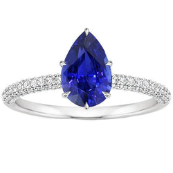 Blauwe Saffier Ring Met Diamanten Accenten Peer Geslepen Edelsteen 5 Karaat