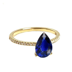Blauwe Saffier Solitaire Met Diamanten Accenten Edelsteen Ring 3 Karaat