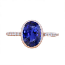 Afbeelding in Gallery-weergave laden, Blauwe Saffier Solitaire Ring Bezel Set Met Diamanten Goud 3,50 Karaat
