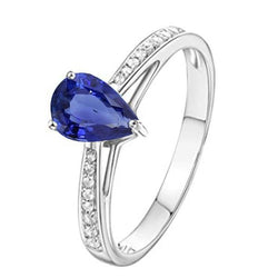 Blauwe Saffier Solitaire Ring & Pave Set diamanten accenten 2,50 karaat