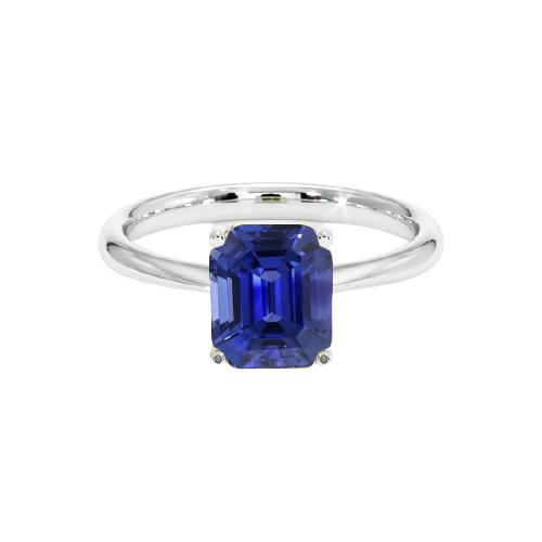 Blauwe Saffier Solitaire Ring Smaragd Geslepen 1,50 karaat witgoud - harrychadent.nl