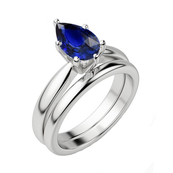 Blauwe Saffier Trouwring Set Solitaire Peer Cut Sri Lankaanse 2 karaat - harrychadent.nl