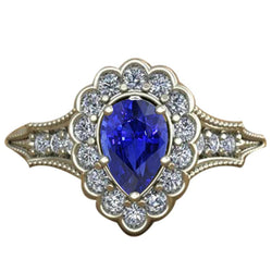 Blauwe Saffier Vintage Stijl Verlovingsring