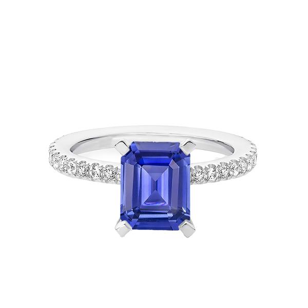 Blauwe Sapphire Solitaire Emerald Ring met accenten 3 karaat goud - harrychadent.nl