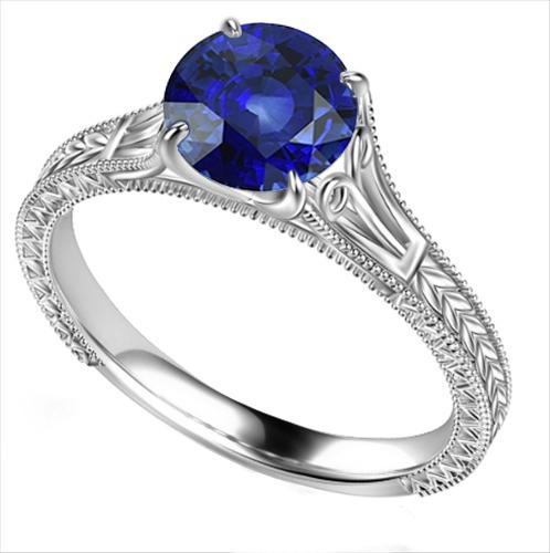 Blauwe Solitaire Sapphire Verlovingsring 2 karaat Filgree Vintage Style - harrychadent.nl