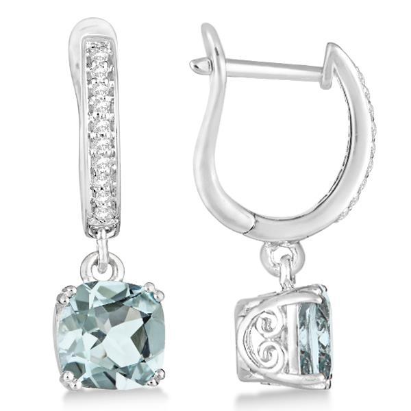Blauwe aquamarijn en diamanten 6.10 ct Dangle oorbellen wit goud 14k - harrychadent.nl
