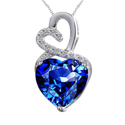 Blauwe hart saffier en ronde diamanten hanger wit goud 14K 3 Ct