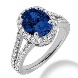Blauwe ovaal geslepen saffier diamanten ring wit goud 14K 2,40 karaat