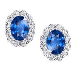 Blauwe ovaal geslepen saffier sieraden diamanten oorknopjes 4,20 karaat