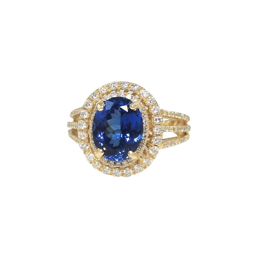 Blauwe ovale tanzaniet diamanten ring 6 kt 14k geel goud - harrychadent.nl