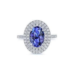 Blauwe ovale tanzaniet steen diamanten trouwring 4 kt witgoud 14K